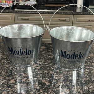 MODELO GALVANIZED DOUBLE SIDED METAL ICE/BEER BUCKETS W BUILT IN CAN OPENER 2